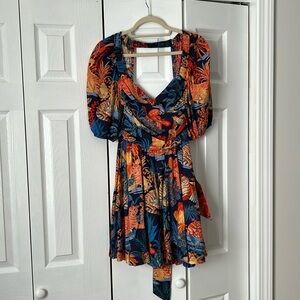 Anthropologie Farm Rio puff sleeve mini dress